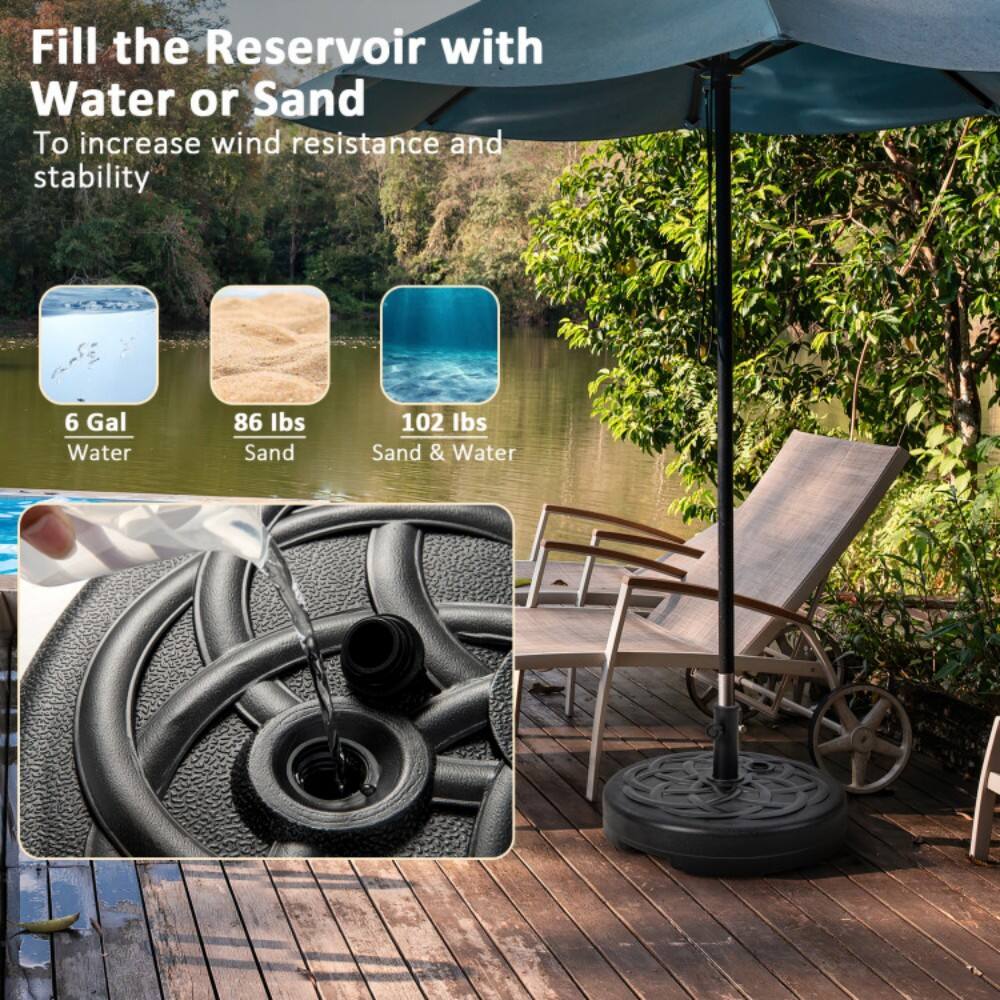 Fill the Reservoir with Water or Sand  
To increase wind resistance and stability  

6 Gal Water  
86 lbs Sand  
102 lbs Sand & Water