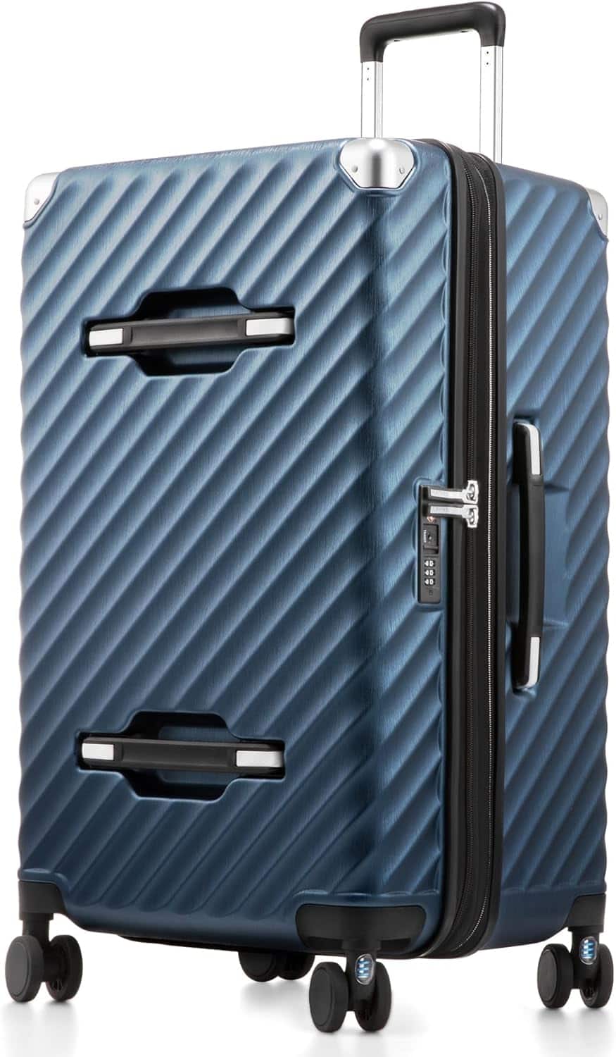 LUGGEX - 28 Inch Trunk Luggage, Expandable PC Hard Shell Large Checked Suitcase with Shock - Absorbing Wheels - KVT2 - Blue