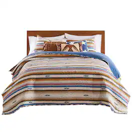 Barefoot Bungalow - Painted Desert Embellished with Thunderbird Motifs 3-Piece Quilt Set King/Cal King - Sapphire