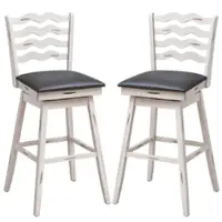 Costway Set of 2 Swivel Bar Stools Bar Height Upholstered  Faux Leather Dining Chairs - White - Front_Zoom