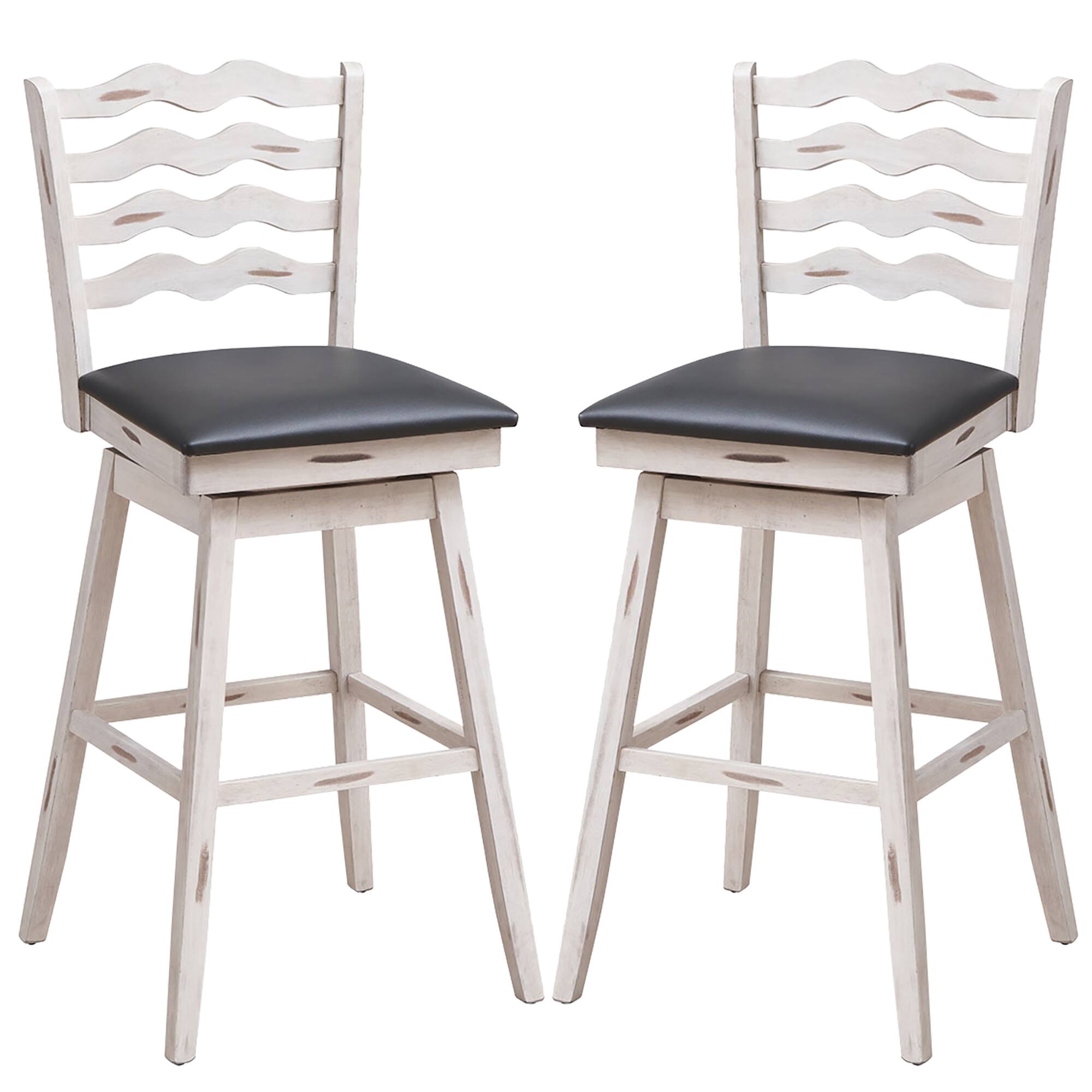 Costway - Set of 2 Swivel Bar Stools Bar Height Upholstered Faux Leather Dining Chairs - White