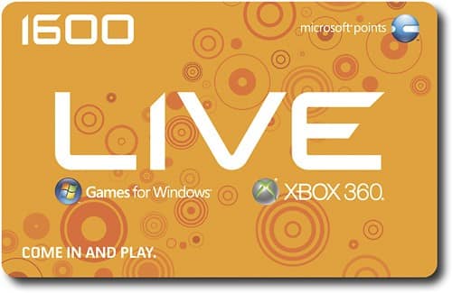 Front Standard. Microsoft - Xbox Live 1,600 Points Card.