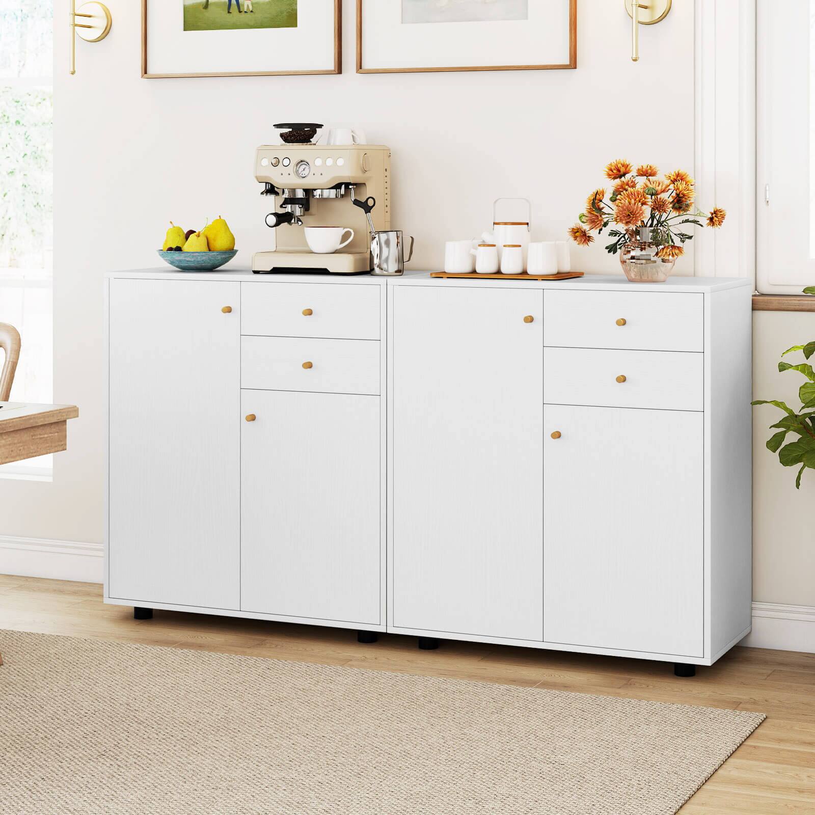Alt View 3. Costway - Costway Kitchen Sideboard Buffet Cabinet with 2 Drawers, 2 Doors and 3 Adjustable Shelves - White.