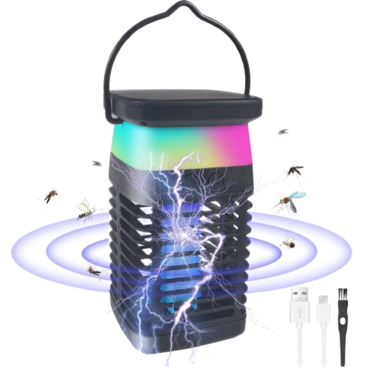 Back. Stock Preferred - Solar & USB-C Rechargeable Mosquito Zapper Lamp – 4200V High-Voltage Bug Trap, UV Insect Killer with Reading & Ambient L - Black.