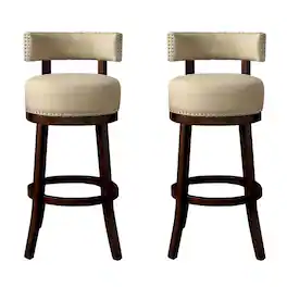 Manhattan Lane - Lynsey Contemporary 24"Barstool With linen Cushion, Set of 2 - Dark Oak, Beige