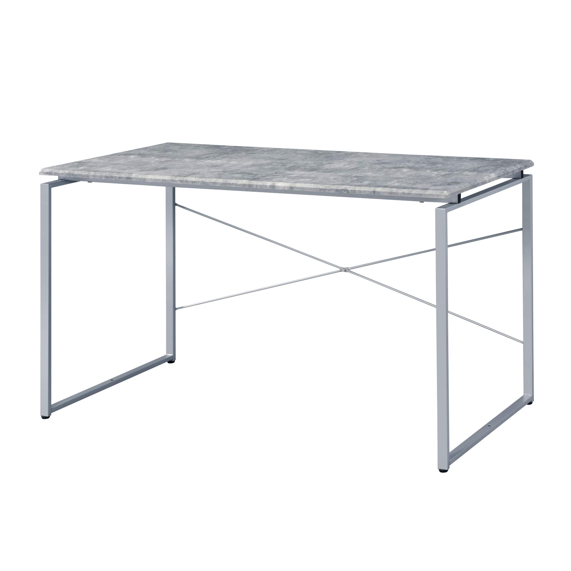 GOODSILO - Industrial Style Writing Desk with Faux Concrete Top and Silver Metal Base for Modern Home Office Decor - Gray+Silver