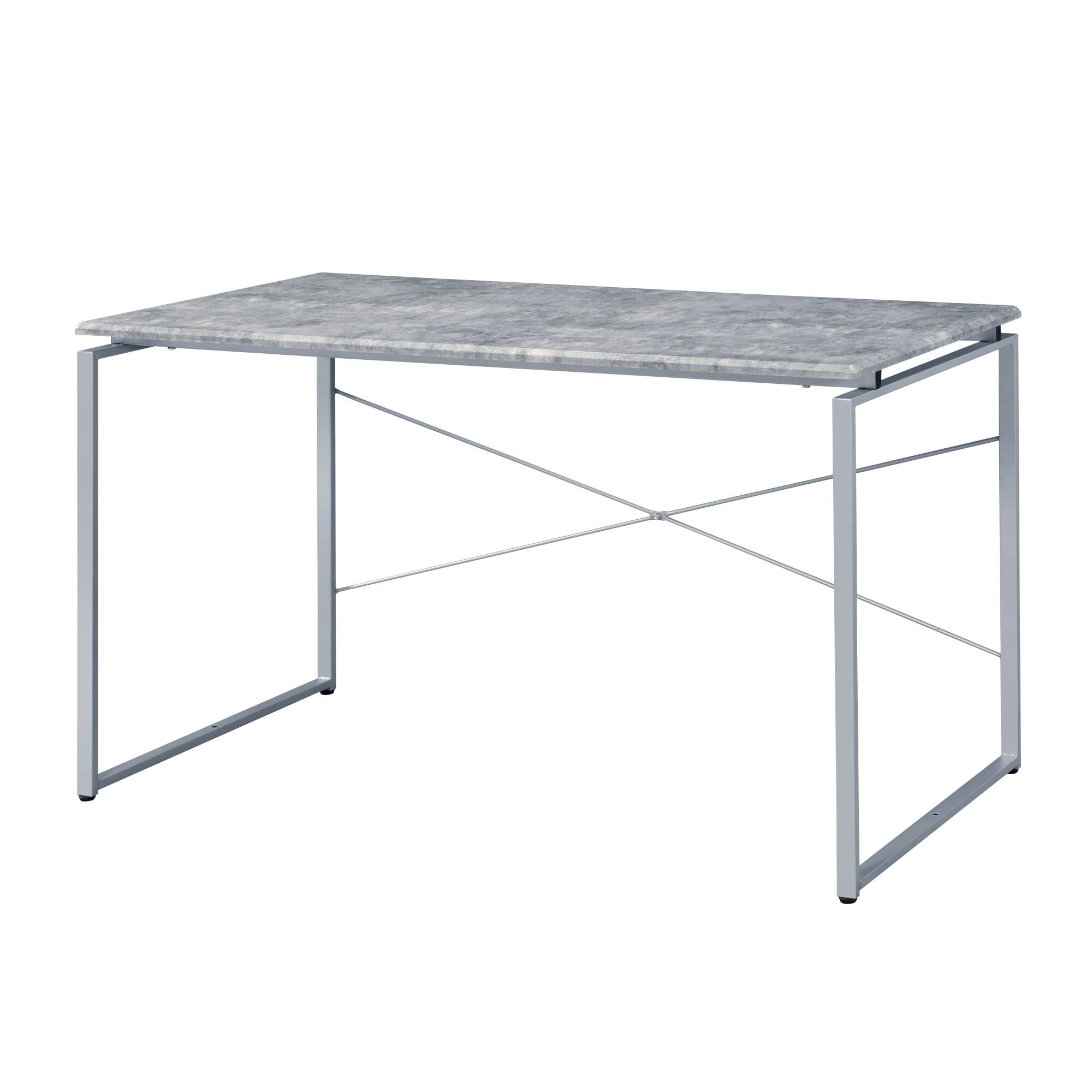 Front. GOODSILO - Industrial Style Writing Desk with Faux Concrete Top and Silver Metal Base for Modern Home Office Decor - Gray+Silver.