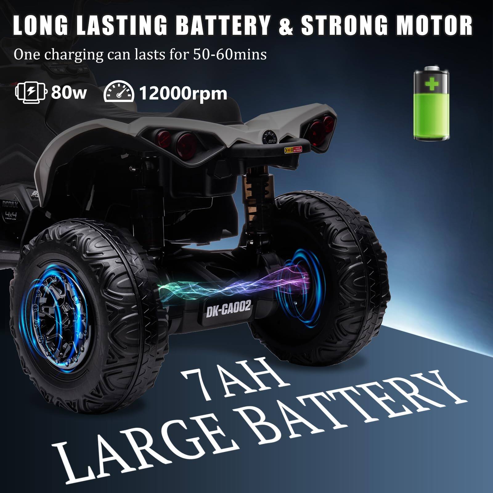 LONG LASTING BATTERY & STRONG MOTOR  
One charging can lasts for 50-60mins  
80w  
12000rpm  
7AH LARGE BATTERY