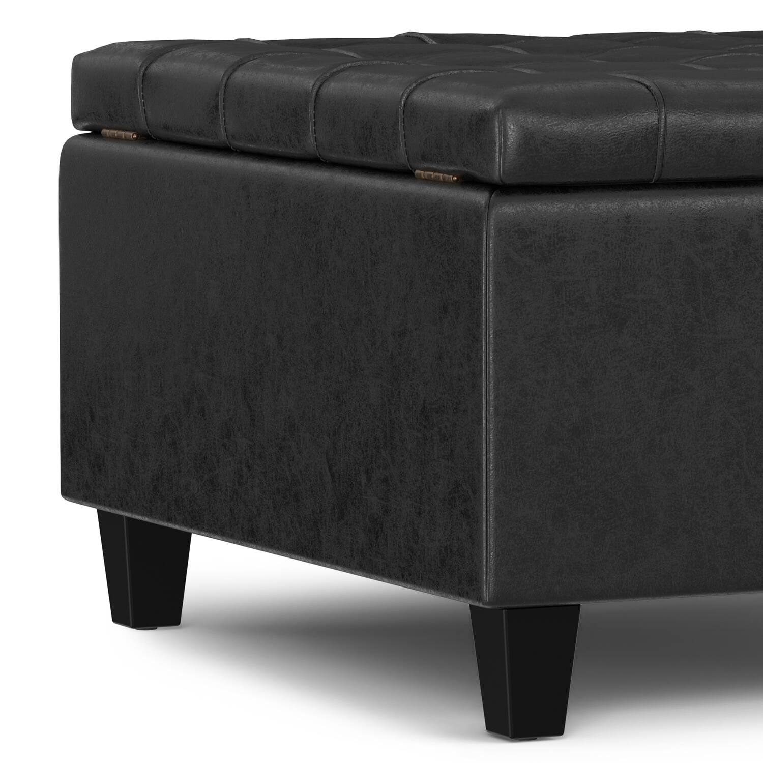 Alt View 5. Simpli Home - Harrison 30 inch Wide Small Square Coffee Table Storage Ottoman in Distressed Black Vegan Leather - Distressed Black.