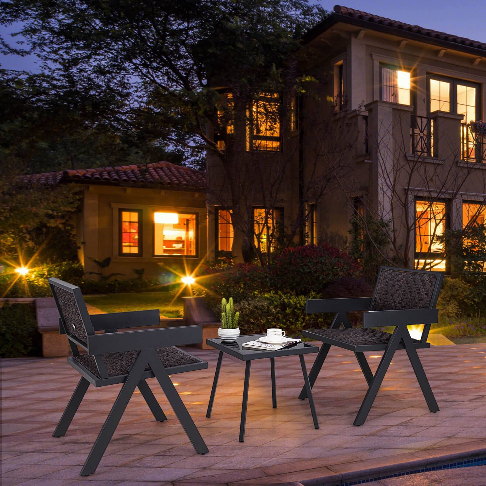 Alt View 4. Costway - Costway 3 PCS Patio Wicker Chair Set, Rattan Furniture Set with Quick Dry Foam Padding - Brown.