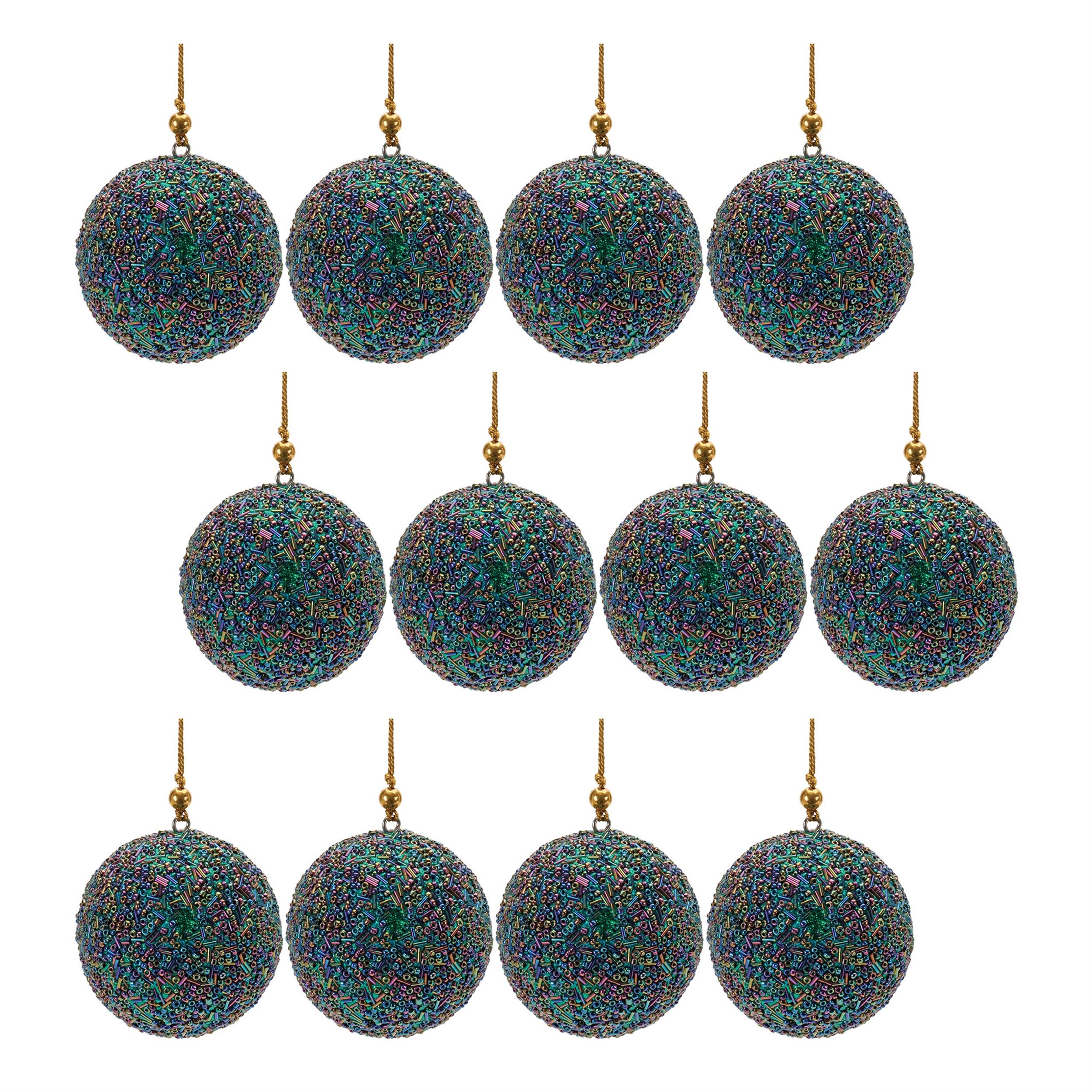 Left. BreeBe - Rainbow Beaded Ball Ornament (Set of 12) - Blue, Purple.