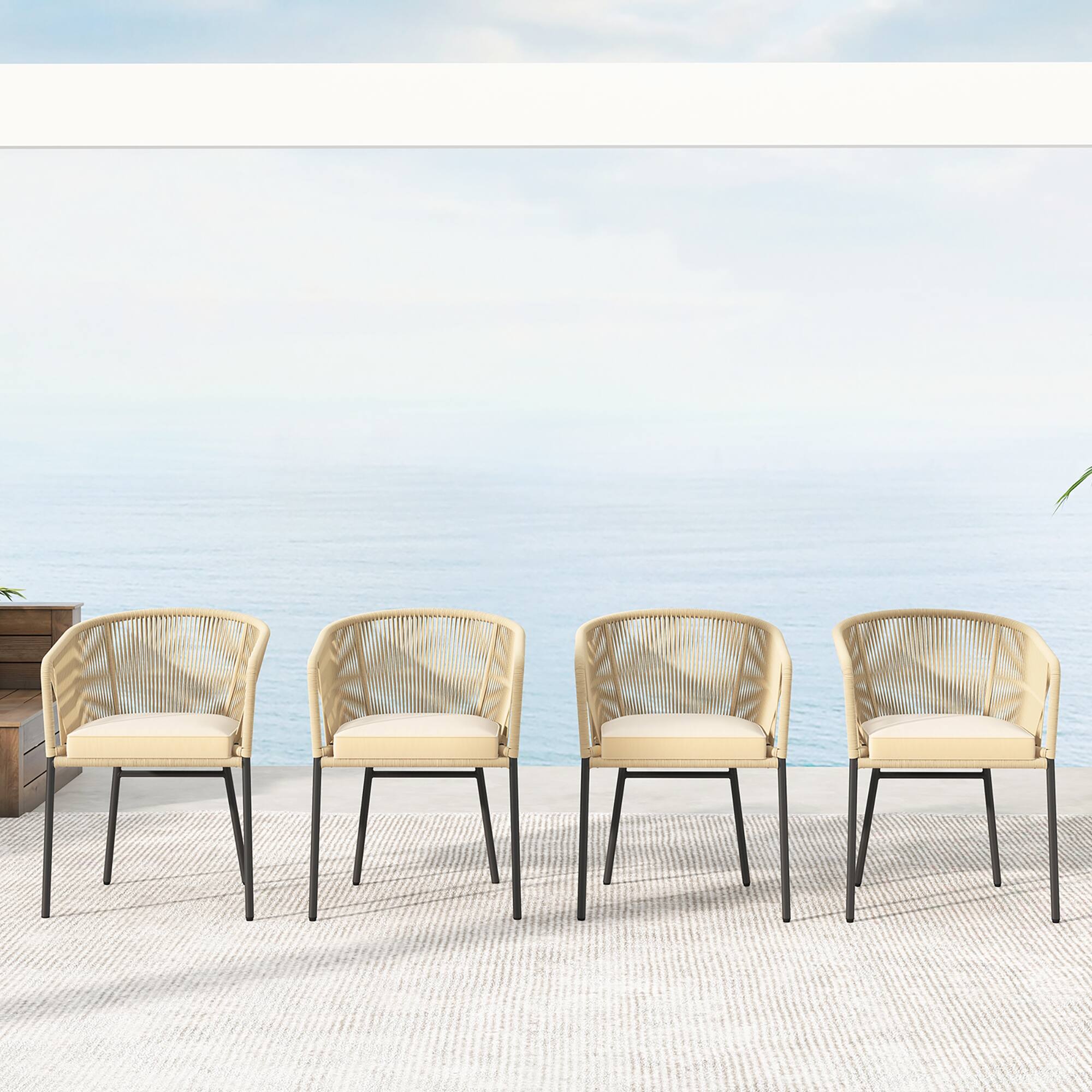 Alt View 1. Gymax - Gymax Patio Chairs Set of 4 Upholstered Accent Chairs w/ Curved Backrest Seat Cushion - Beige.