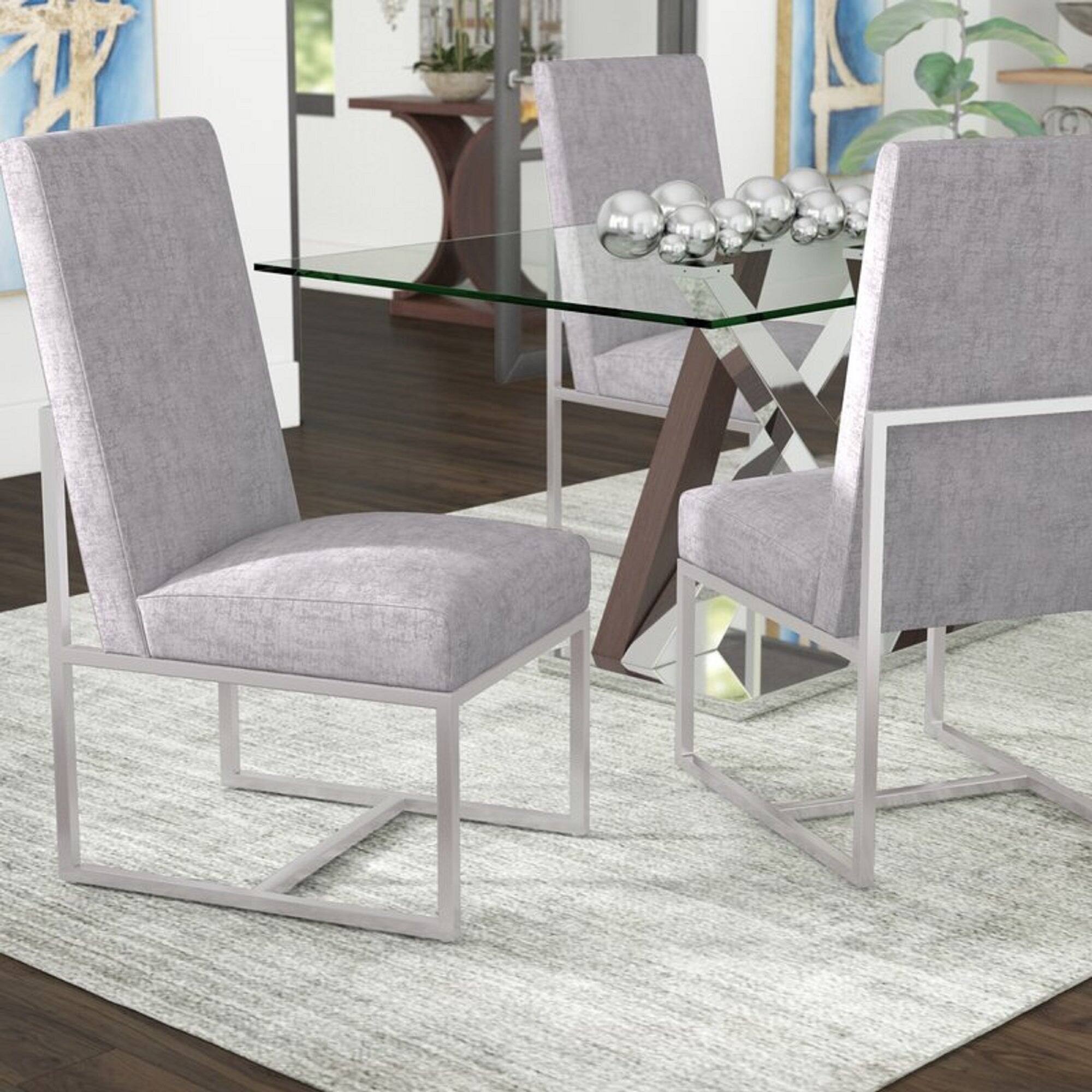 Angle. Manhattan Comfort - Element Modern Metal Velvet Dining Chair - Set of 2 - Gray.