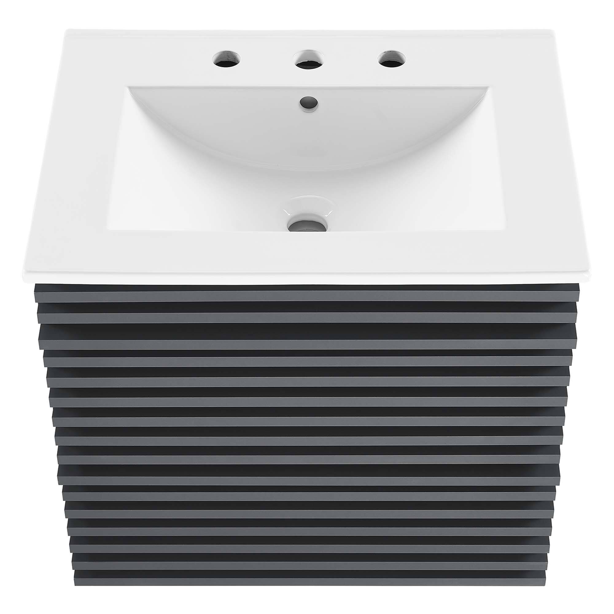 Alt View 3. Modway - Render Wall-Mount Bathroom Vanity with White Basin Included - Gray White.