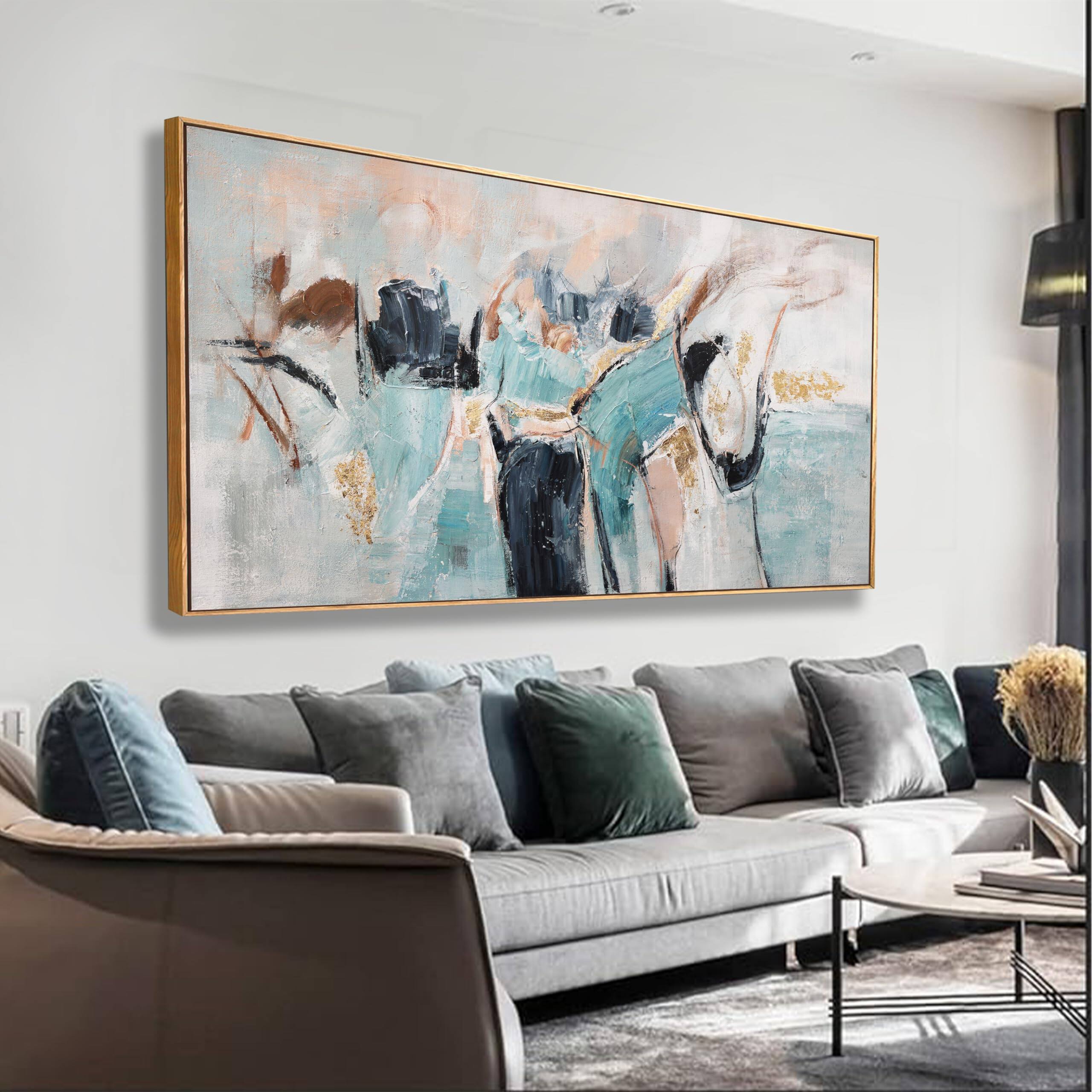 Front. Fabibe - Framed Wall Art Scene Nature Decor Canvas Print Blue Embellishments Plant Grey Misty Forest Abstract Tree Painting Pictu - Colorful 40"L x 20"W.