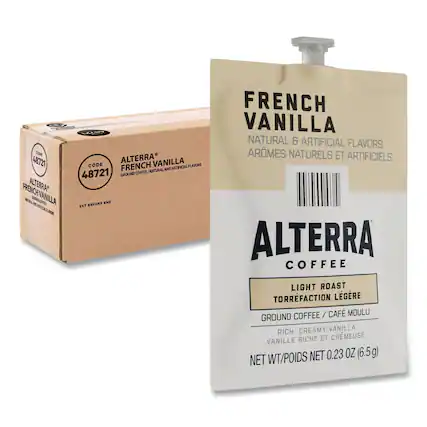 CIM 48721
ALTERRA VANILLA
CODE FRENCH ARTIFICIAL FLAVORS NATURAL AND
48721 GROUND COFFEE ALTERRA FRENCH VANILLA
BEFORE EN EST JNL FRENCH VANILLA NATURAL & ARTIFICIAL FLAVORS
AROMES NATURELS ET ARTIFICIELS
ALTERRA COFFEE LIGHT ROAST
TORRÉFACTION LÉGÈRE
COFFEE/CAFÉ MOULU
GROUND CREAMY VANILLA
RICHE ET CRÉMEUSE VANILLE
WT/POIDS NET 0.23 OZ (6.5g)