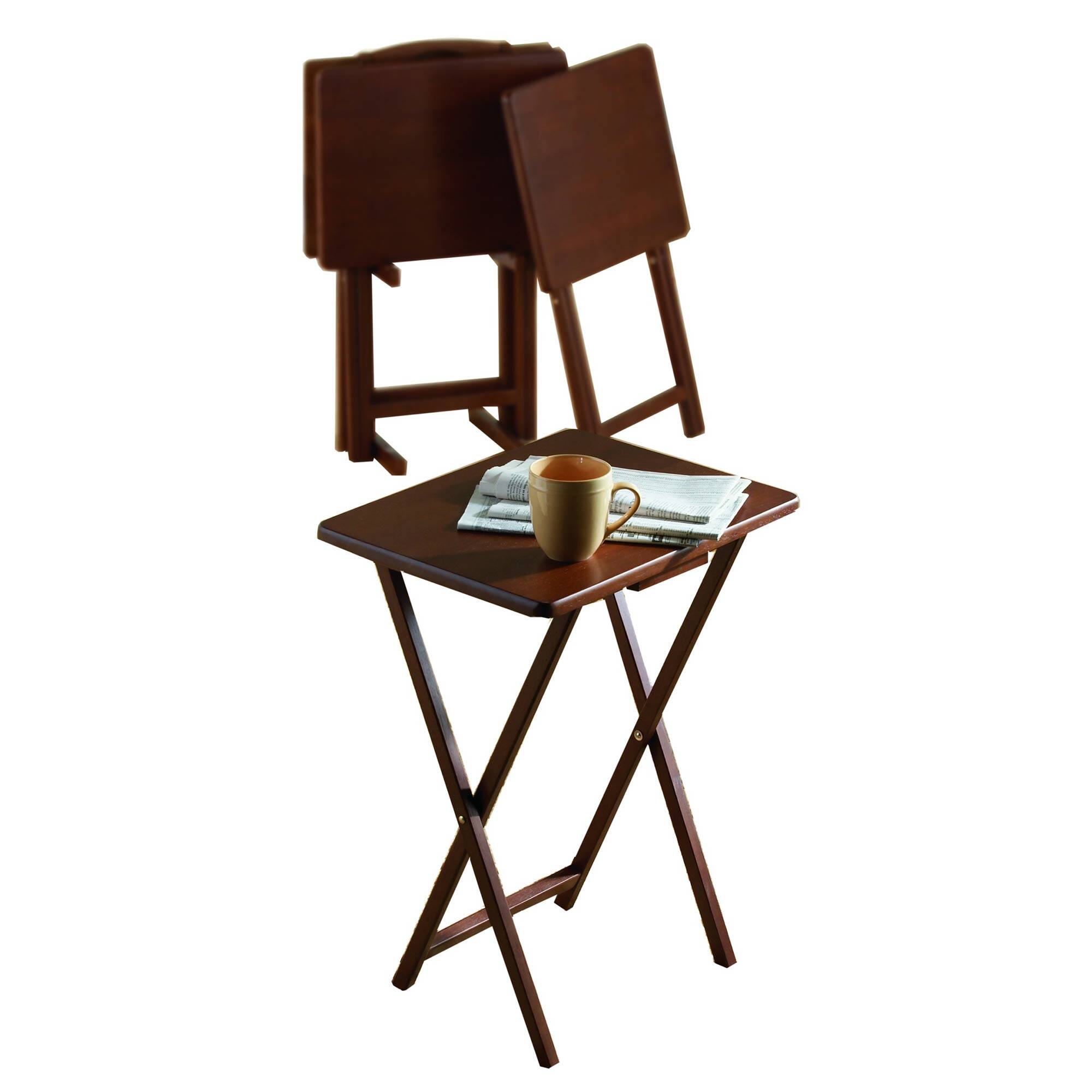 Alt View 5. PJ Wood - PJ Wood Folding TV Tray Tables with Compact Storage Rack, Walnut, 5 Piece Set - Walnut.