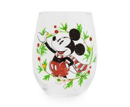 Silver Buffalo - Disney Mickey Mouse Christmas Wreath Stemless Wine Glass | Holds 20 Ounces - Red