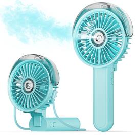 PRIMEPLUS - Portable Misting Fan 180° Foldable, 3 Speeds, 30ml Tank, USB Rechargeable for Travel/Outdoor/Makeup/Camping - Blue