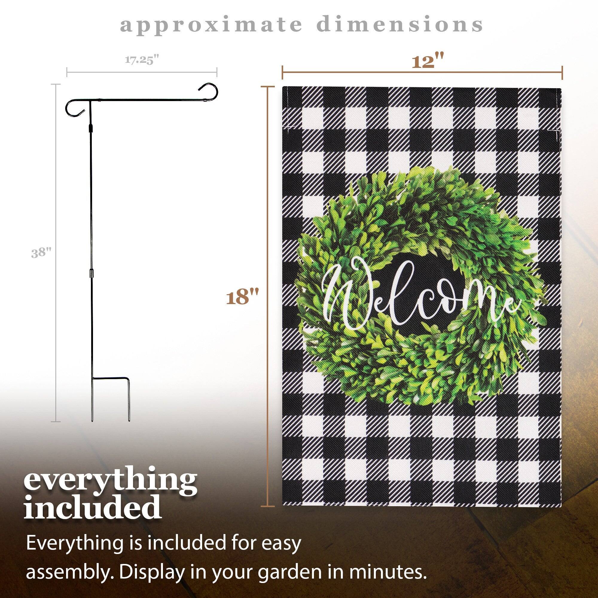 approximate dimensions 17.25" 12" 38" 18"  
everything included  
Everything is included for easy assembly. Display in your garden in minutes.