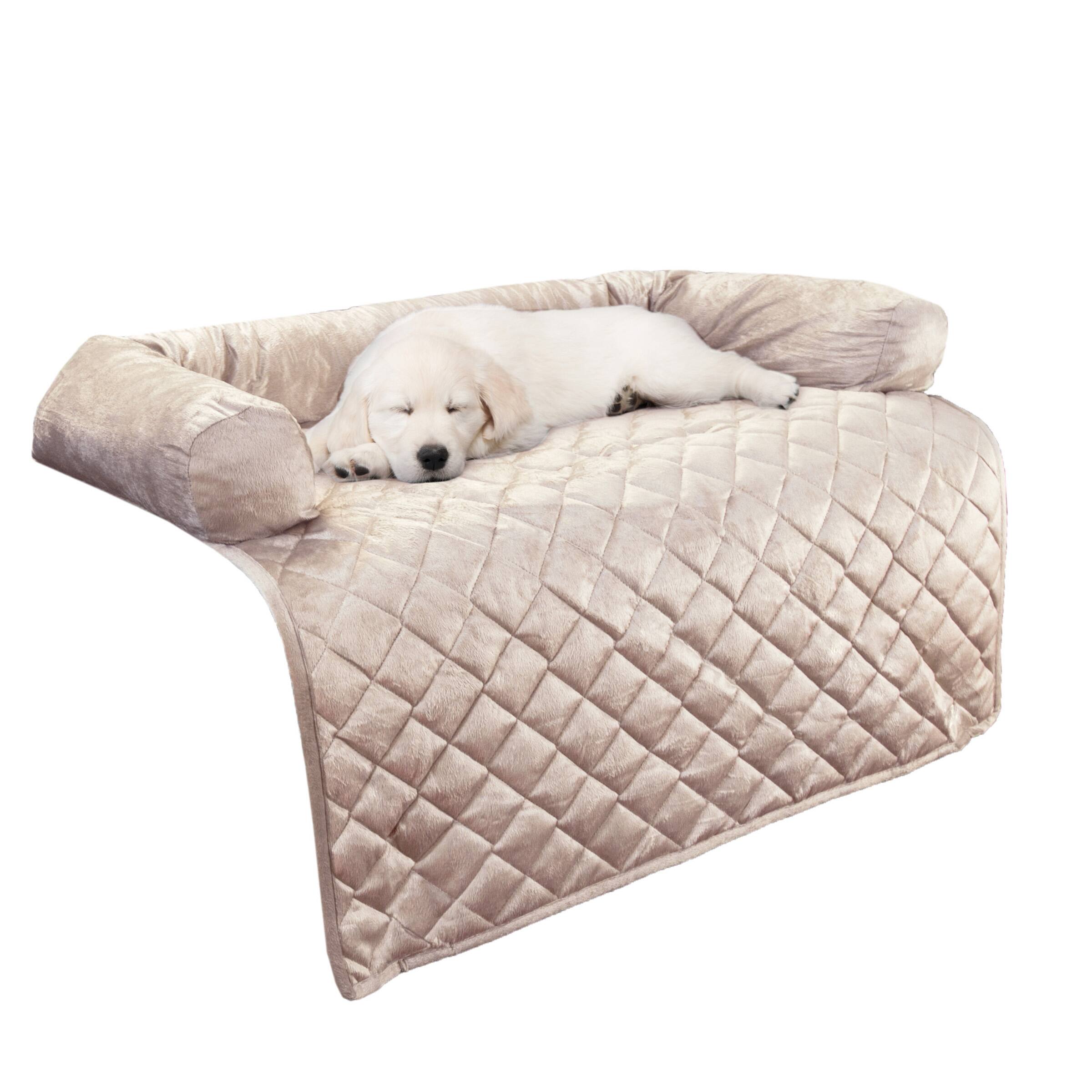 Front. PetMaker - Couch Cover for Dogs 35x35 Pet Furniture Protector with Neck Bolster, Quilted Fabric, and Water-Resistant Base Layer - Beige.