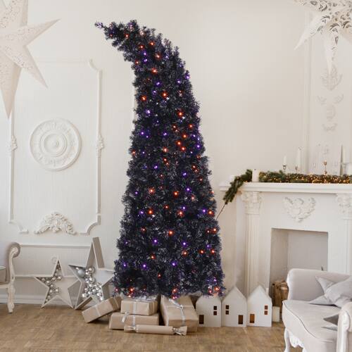 Alt View 8. Winado - 7FT Christmas Tree Bendable, Wizard Hat Shape Artificial with 400 LED Lights Bent for Indoor Party Holiday Decoration - Purple and Orange.