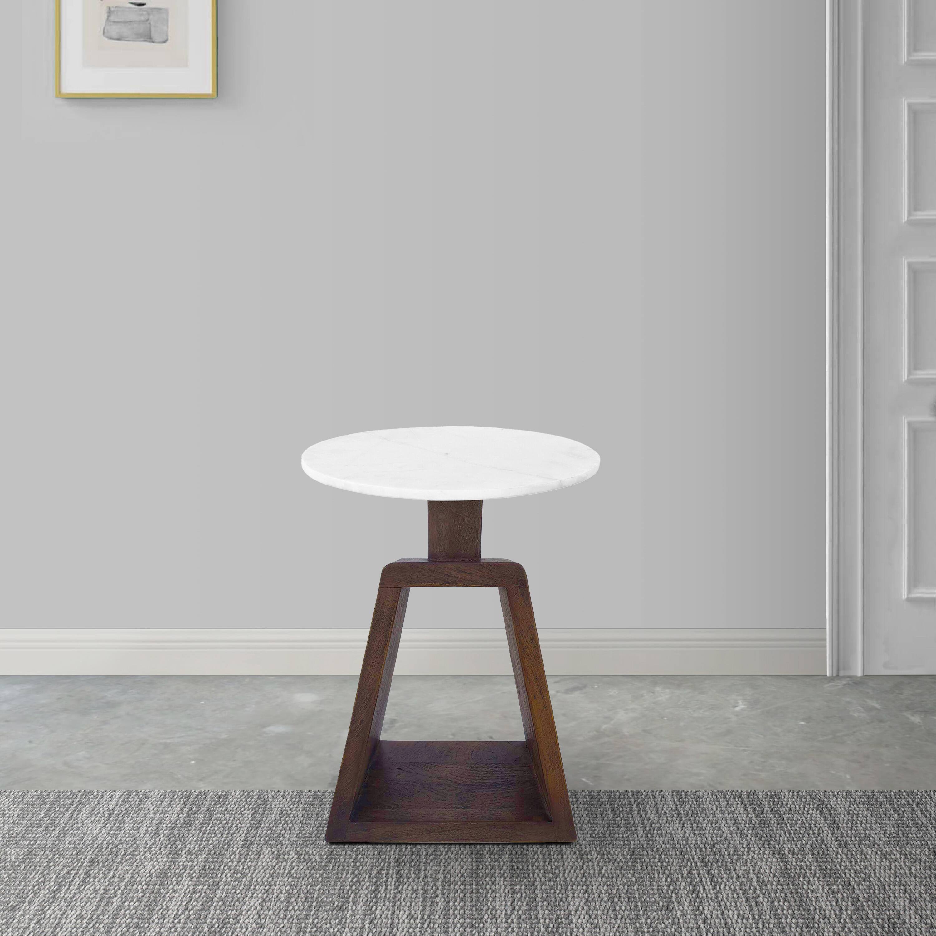 Alt View 8. Manhattan Lane - Port Blair Side End Table, Round White Genuine Marble Top with Handcrafted Mango Wood - Brown, White.