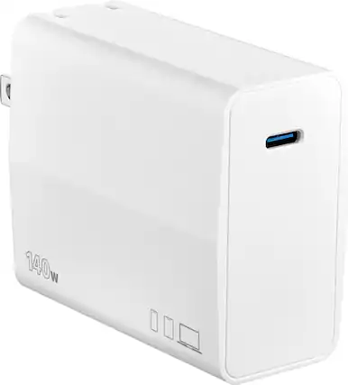 Front. Insignia™ - 140W USB-C GaN Wall Charger for MacBook Pro, MacBook Air, iPads, Galaxy tablets, and other USB-C Laptops and Devices - White.