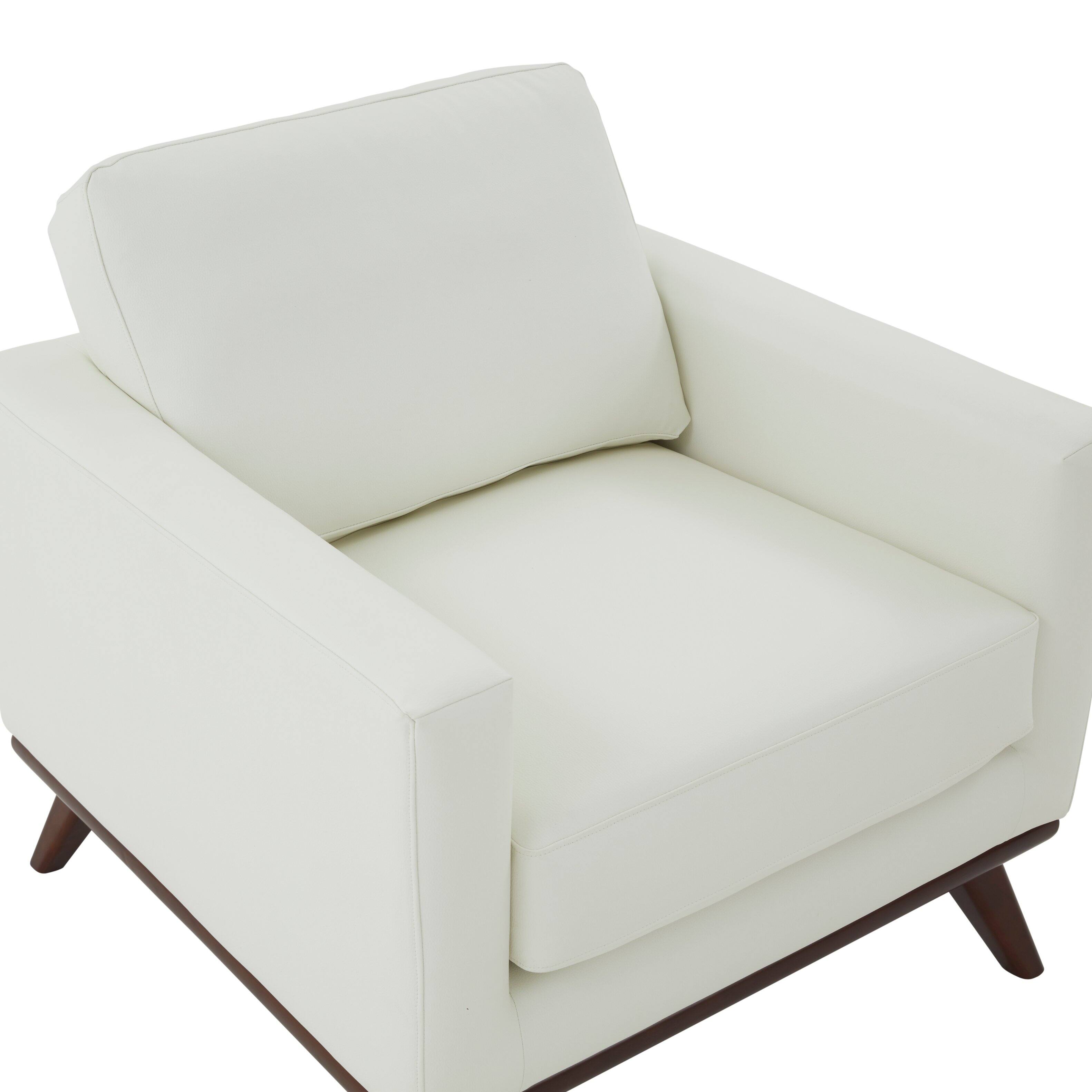 Alt View 1. LeisureMod - Chester Mid-Century Modern Leather Accent Chair, Birch Wood Frame Armchair - Easy Assembly - White.