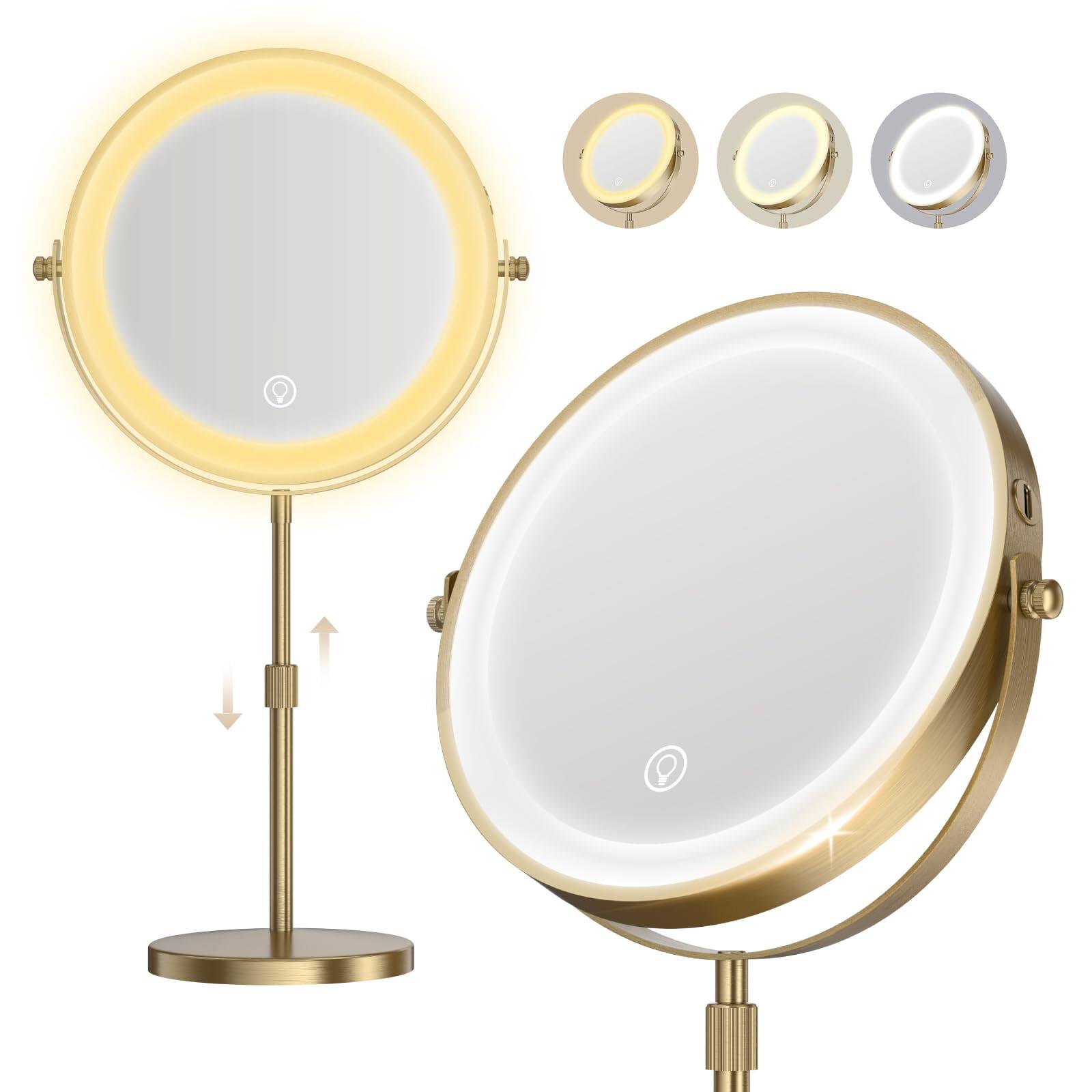 Pacoar Cade - Makeup Mirror With Lights Magnifying Light Brightness Lighted Magnification Mah Rechargeable Double Sided Colors Gift - Gold