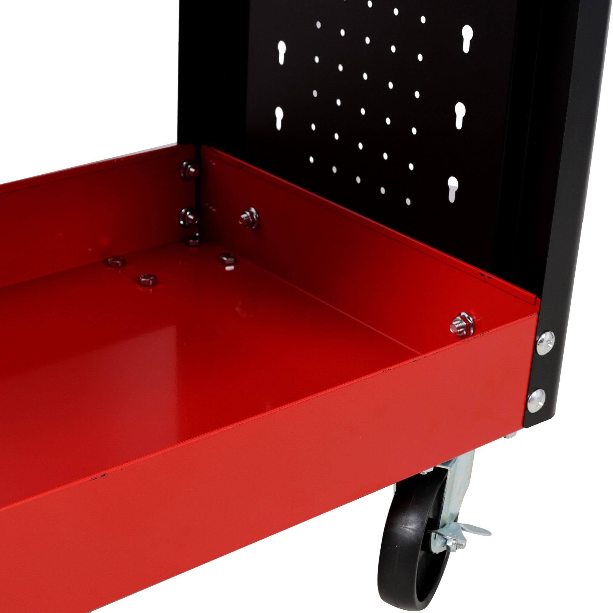 Alt View 2. Boyel Living - 15 Inches 3 Tier Red Steel Rolling Utility Tool Cart With Pegboard For Garage - Red.