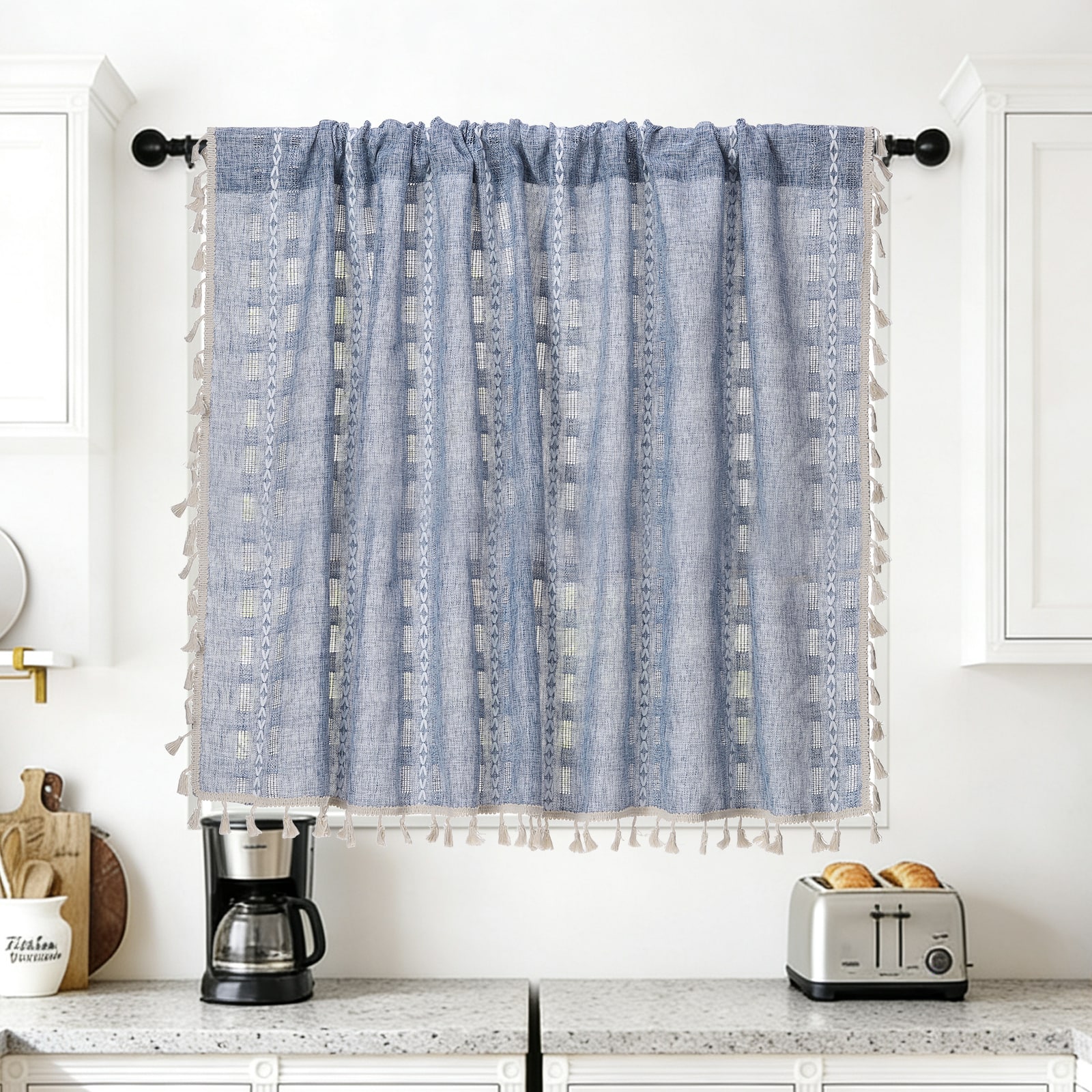 Unique Bargains - Curtain Valances, 33"x52" Semi Sheer Rod Pocket for Small Windows Living/Bed/Bath/Kitchen, Set of 1 Panel - Blue