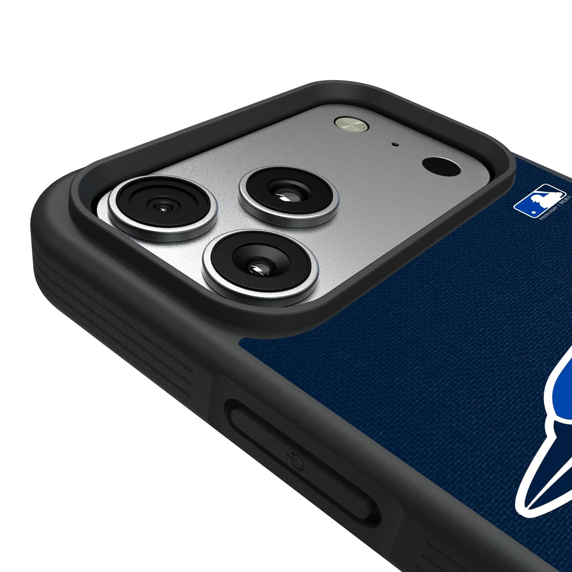 Alt View 2. Keyscaper - Toronto Blue Jays Personalized Bump Case with 8.2ft Drop Protection - 16 Pro - Multicolor.