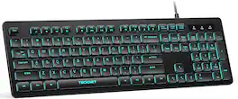 TECKNET - Wired USB Keyboard, Silent, Spill-Resistant, Slim Full-size, Plug & Play, RGB, PC/Mac - Black