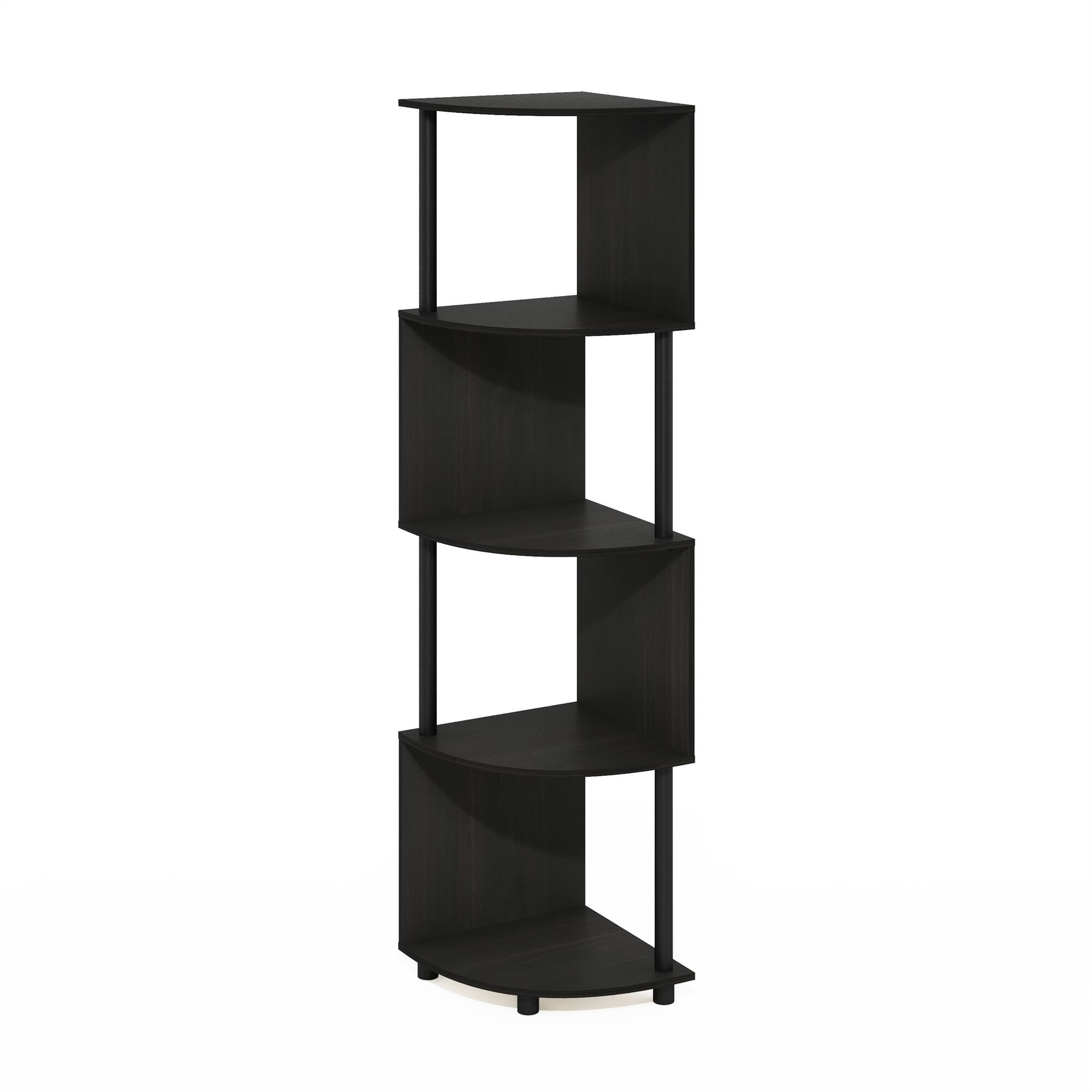 Front. Furinno - Econ 4-Tier Zigzag Corner Shelf Bookcase, Bookshelf, Espresso/Black - Espresso/Black.