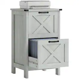 Homcom - File Cabinet with 2 Drawers, Rustic Farmhouse Office Storage Cabinet for A4, Letter Size - Light Gray
