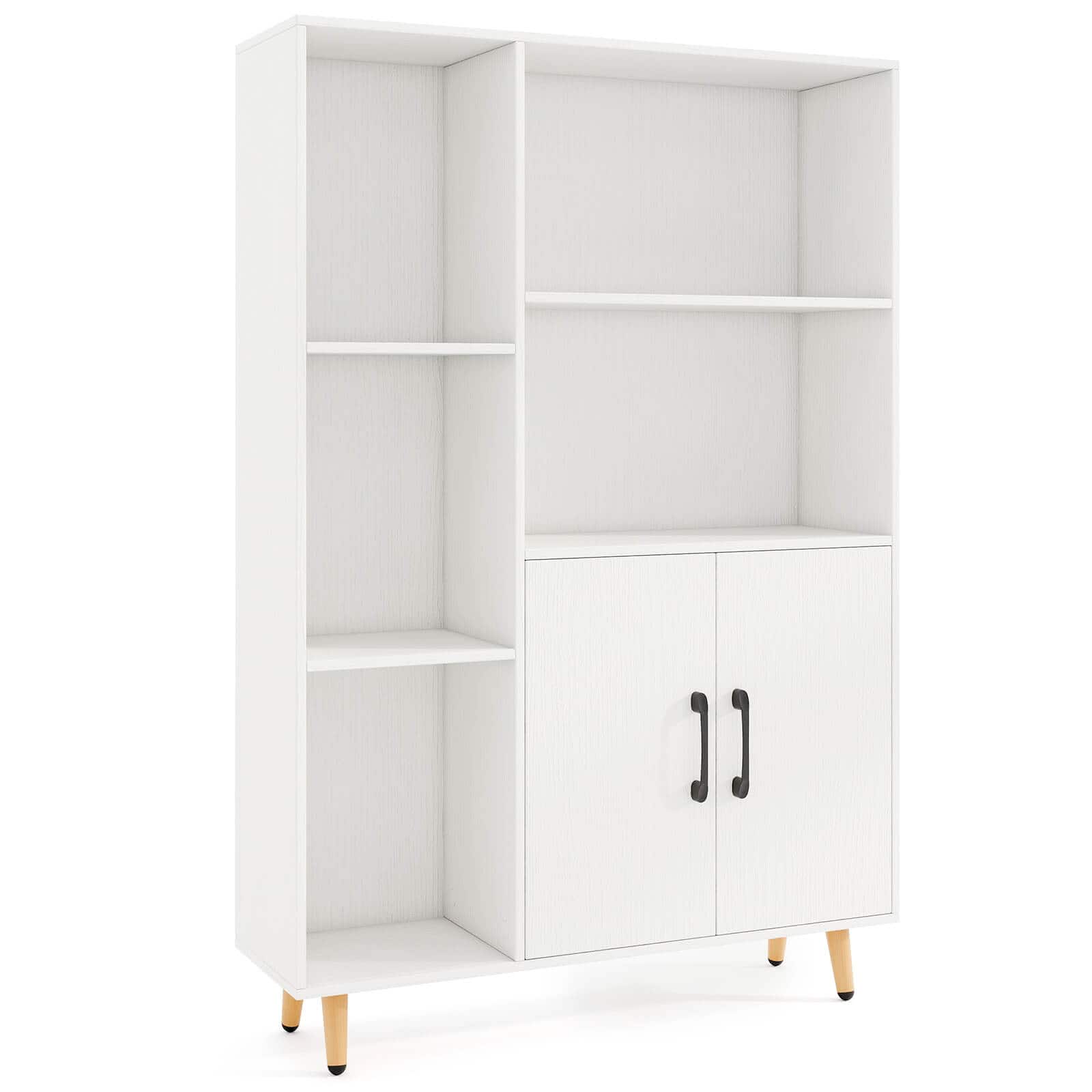 Costway - Floor Storage Cabinet Free Standing Wooden Display Bookcase Side Decor Furniture - White