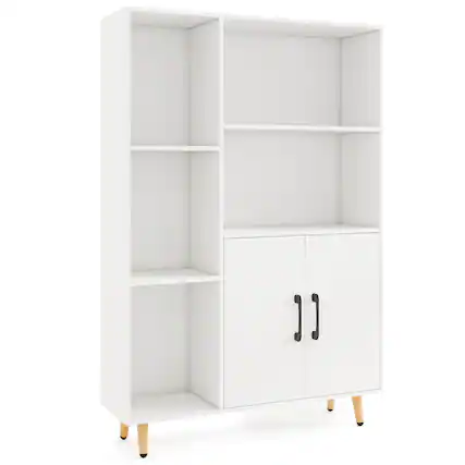 Front. Costway - Costway Floor Storage Cabinet Free Standing Wooden Display Bookcase Side Decor Furniture - White.