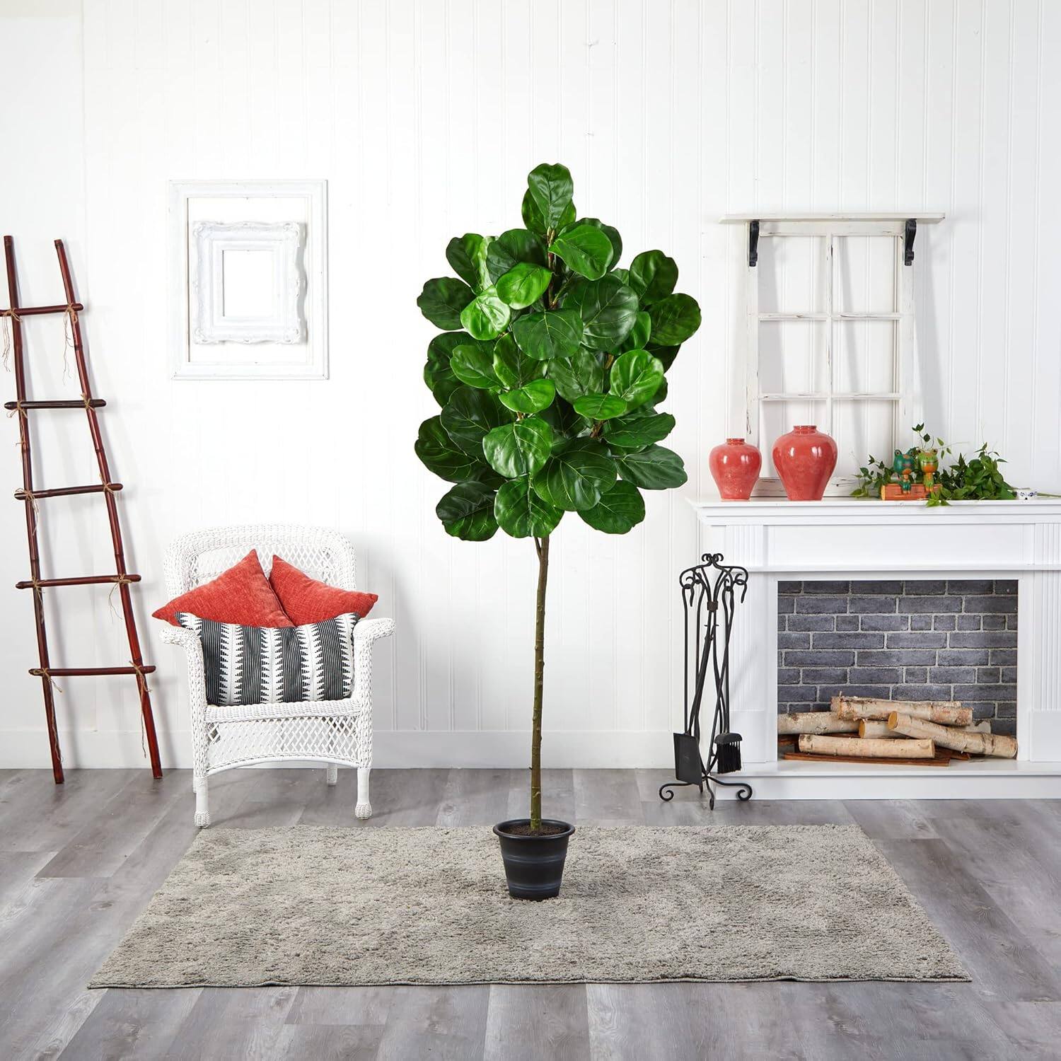 Front. BreeBe - 6.5' Fiddle Leaf Artificial Tree - Green.