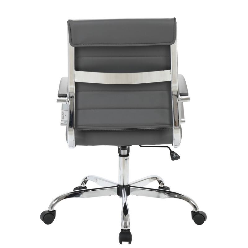 Alt View 6. LeisureMod - Benmar Modern Leather Office Desk Chair with Ribbed Seat Design and Steel Frame Computer Chair - Grey.