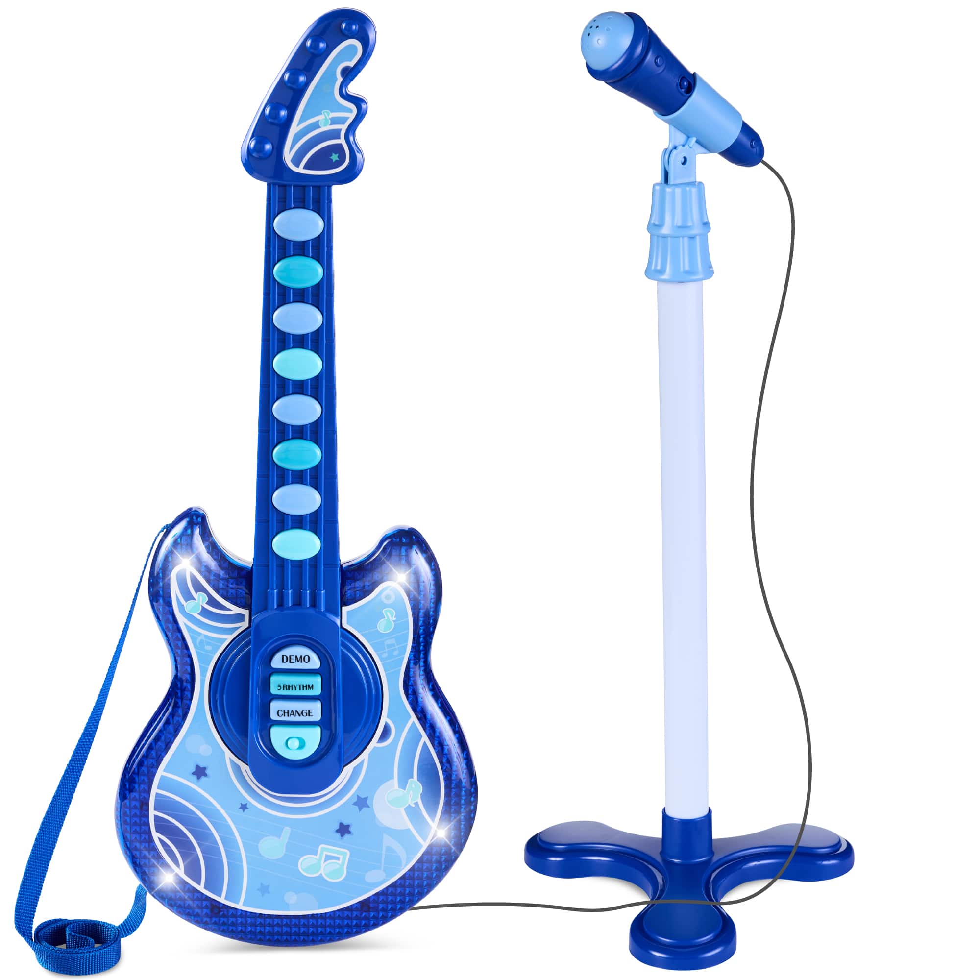 Best Choice Products - 19in Kids Flash Guitar, Pretend Play Musical Instrument Toy for Toddlers w/ Mic, Stand - Blue