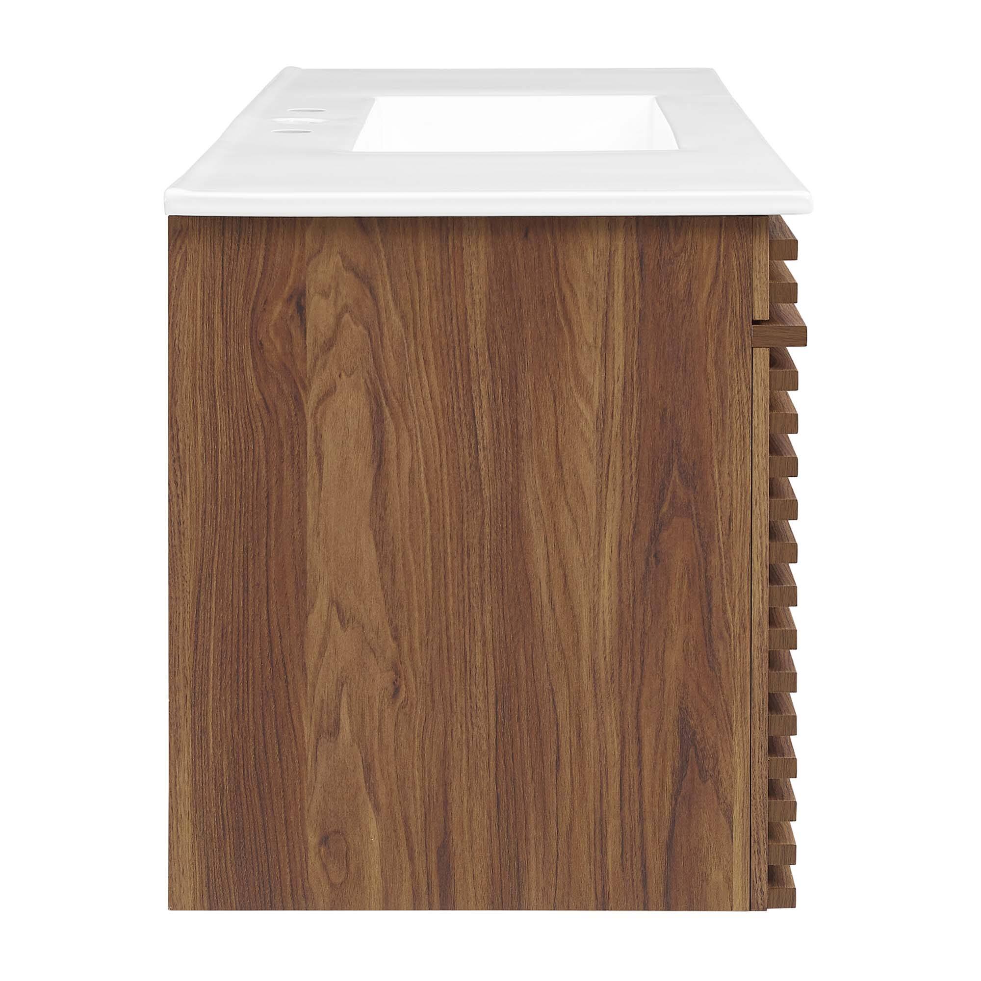 Alt View 1. Modway - Render 48" Wall-Mount Bathroom Vanity Basin Included by Modway - Walnut White.
