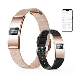 PRIMEPLUS - Smart Bracelet Subscription-Free 24/7 Health Tracker HR/SpO2/HRV/Sleep IPX8 7-Day Battery 2 Bands - Rose Gold - (2026)