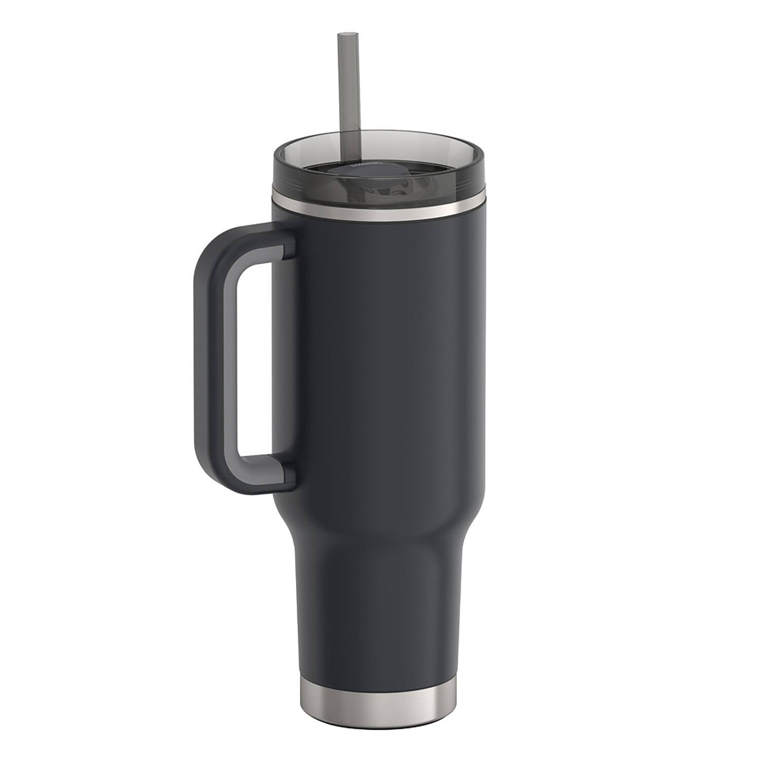 Alt View 6. Thermos - Thermos 40 oz Stainless Steel Cup Holder Mug w/ Straw - Granite - Granite.