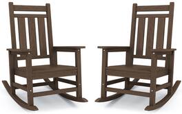 SERWALL - Oversized Outdoor Rocking Chair Set of 2, HDPE All-Weather Patio Rocking Chairs for Porch - Coffee