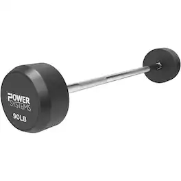 Power Systems - Pro Style Rubber Fixed Straight Barbell - 90lbs Weighted Workout Bar w/Ergonomic Handle - Black
