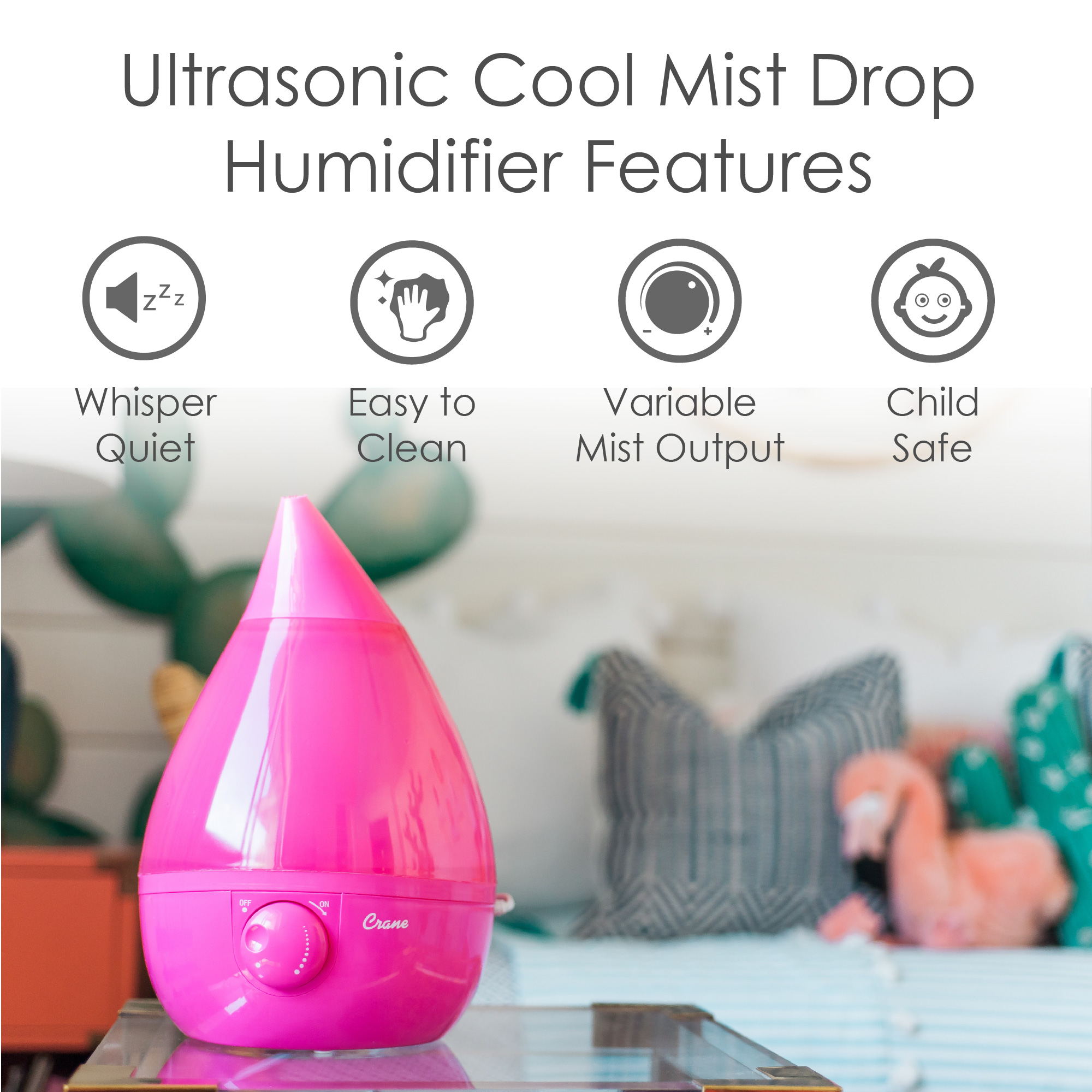 CRANE 1 Gal. Drop Ultrasonic Cool Mist Humidifier Pink EE-5301P - Best Buy