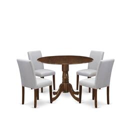 East West Furniture - 5 Pc Dining Set Contains a Round Dining Table and 4 Upholstered Chairs - Gray