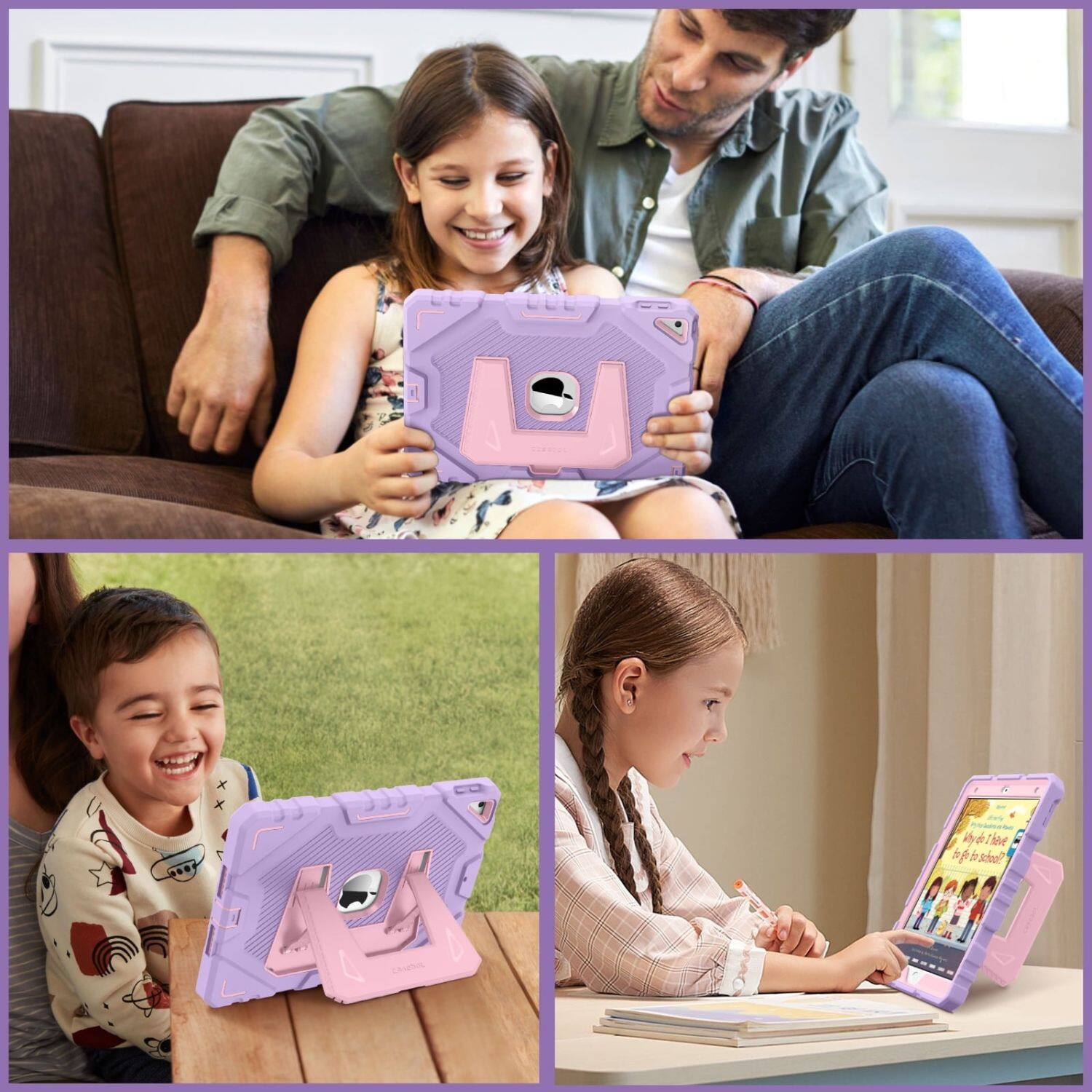 Left. Stock Preferred - Kids Friendly Case for iPad (A16) 11th Gen 11 Inch (2025) Heavy Kickstand Cover Purple - Purple.