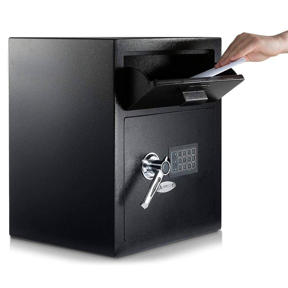 Left. AdirOffice - Secure Steel Drop Safe for Cash, Valuables and Documents Digital Depository Safe - Black.